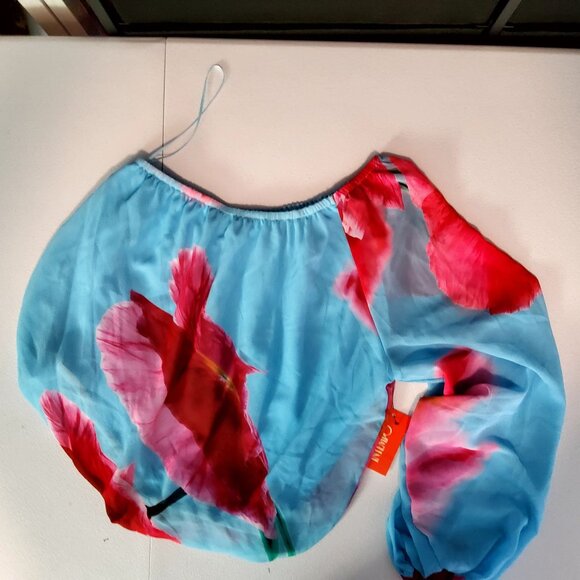 Intempo Womens Floral Chiffon Top Size M Off-shoulder design  Elastic neckline - Picture 2 of 11